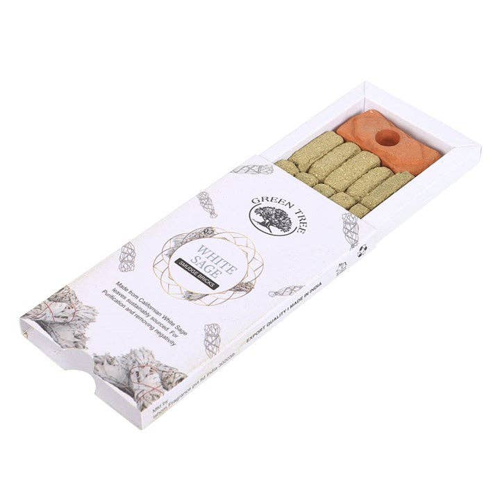 Green Tree White Sage Smudge Bricks with Holder